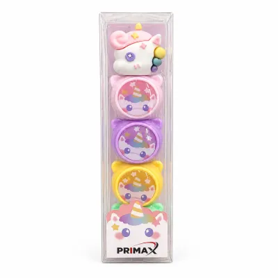 Conjunto de 4 mini marca texto em formato de unicornio PRIMAX, coloridas,