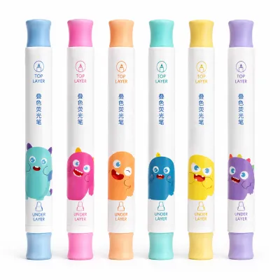 Canetas aquareláveis de dupla ponta Wow Monster WD-2907, conjunto de 6 cores