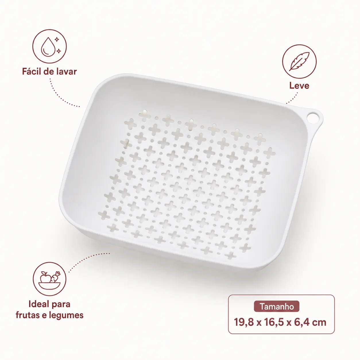 通用食品沥水篮,白色,尺寸:34x26x4cm,适用于厨房