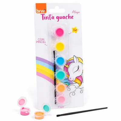 Conjunto de tinta guache BRW, 6 cores, com pincel, ideal para crianças