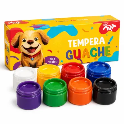 Tinta guache não tóxica com estampa de cachorro, 15ml, ideal para pintura infantil