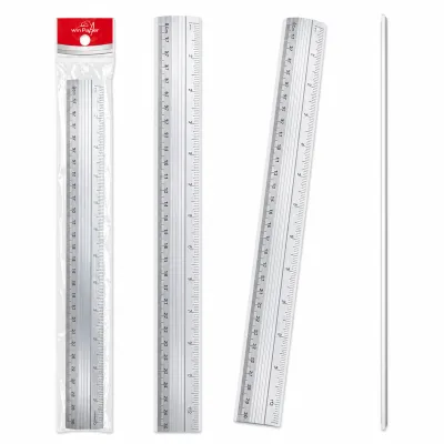 Régua transparente de plástico 30 cm, material escolar, ideal para desenho e medição