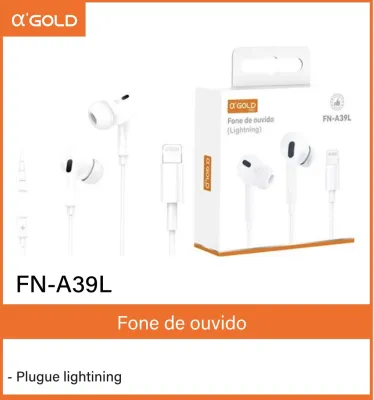 Fone de ouvido αGOLD FN-A39L Lightning, branco, compatível com dispositivos Apple