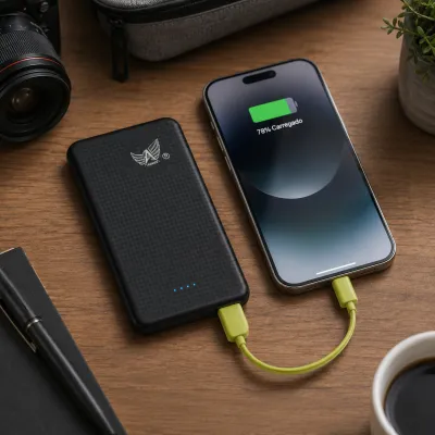 Carregador Portátil Atomex 10000mAh, Bateria de Polímero de Lítio, Design Slim, Disponível em Preto e Branco