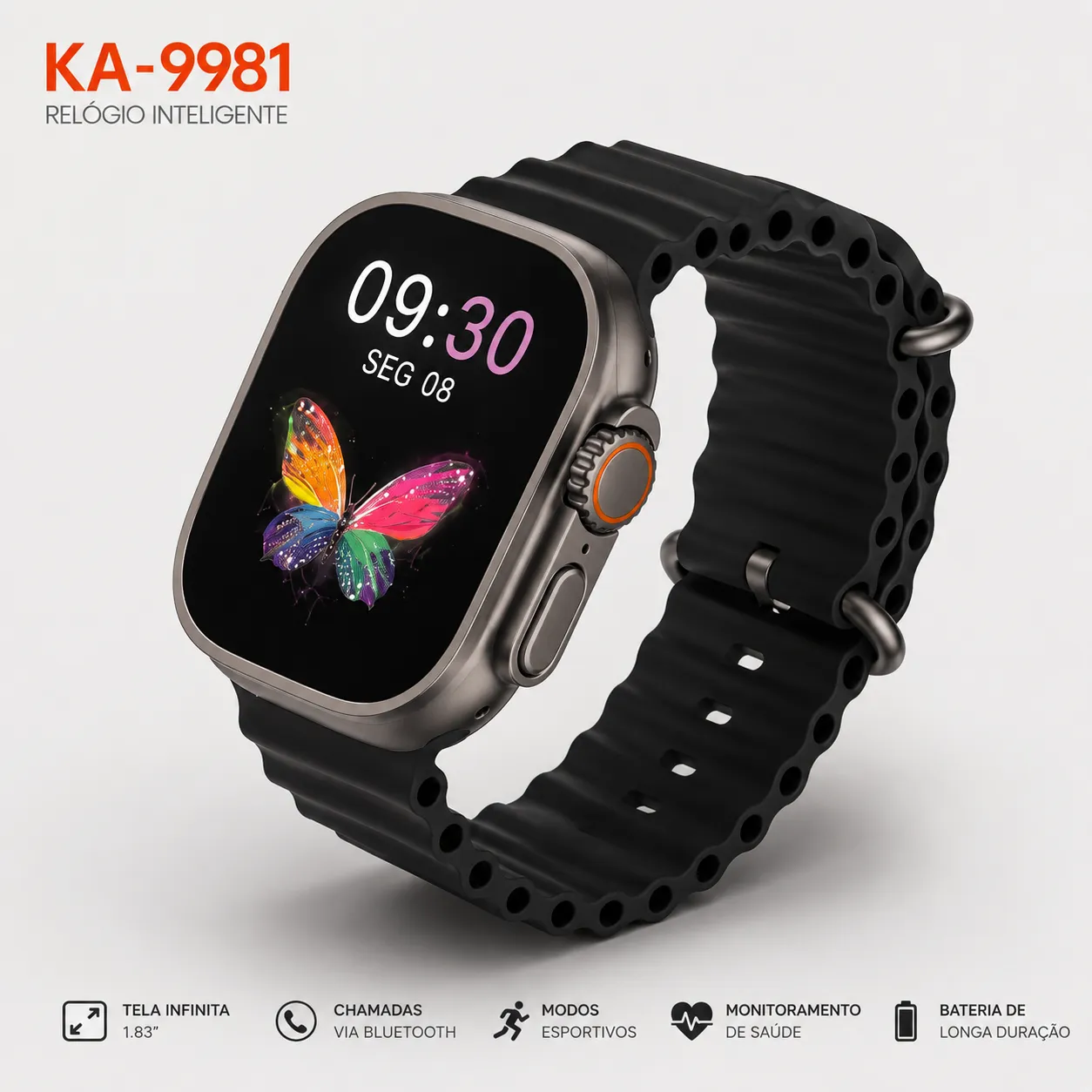 Relógio Inteligente KAPBOM Ultra2 Tela Grande de 1,83 Pol. com 7 Pulseiras
