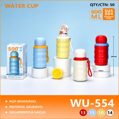 Copo de aço inoxidável wu-554 500ml, cores variadas, ideal para viagens ao ar livre