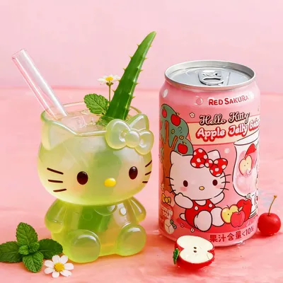 Sanrio Hello Kitty copo com suco de maçã e aloe vera com pérolas