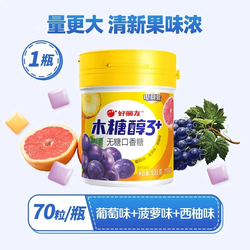 Chiclete com sabor de uva abacaxi toranja