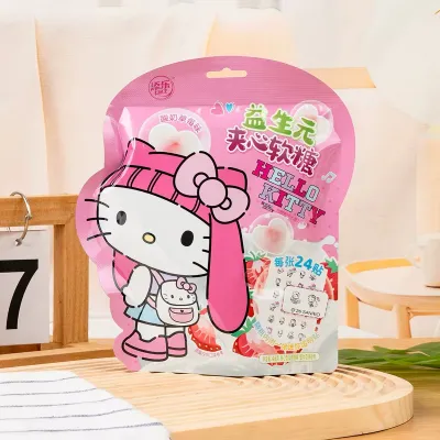 Bala de gelatina recheada Sanrio com probióticos, sabor iogurte e morango