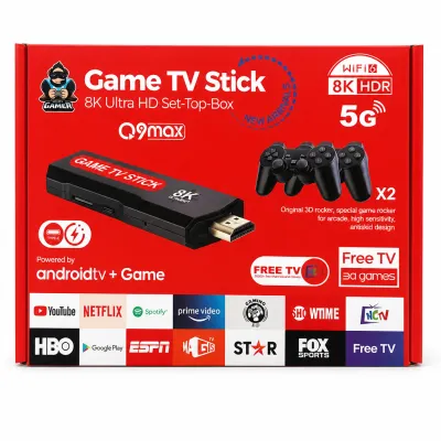Game TV Stick Q9max 8K Ultra HD 5G WiFi compatível com Android TV e jogos
