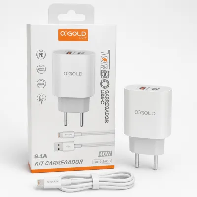 Carregador rápido α'GOLD PRO 9.1A Kit CA40-2iOS, 40W, USB-C