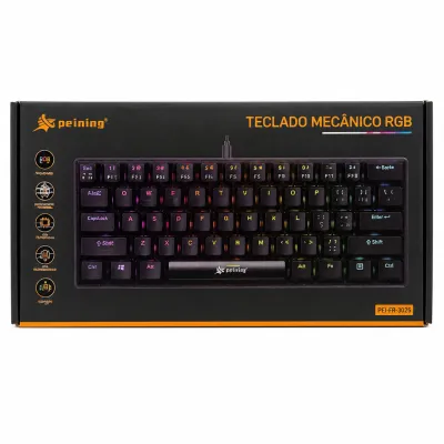 Teclado mecânico, marca: Pelinis, retroiluminação RGB, preto, para jogos