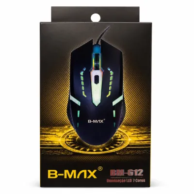 Mouse Gamer B-MAX BHM-612, Iluminação LED, 7 Núcleos, Preto