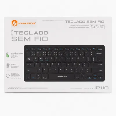 Teclado sem fio Hamakston JP110, preto, design leve, compatível com computador e laptop