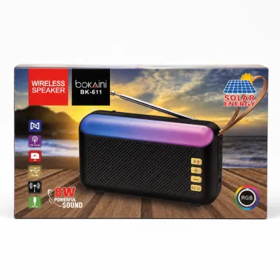 Caixa de som sem fio boxAni BK-611, potência de 8W, energia solar, efeito de luz RGB