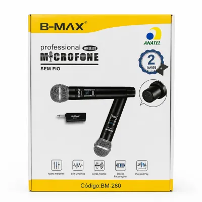 Conjunto de microfone sem fio profissional B-MAX, com receptor, ideal para apresentações e gravações, cor preta