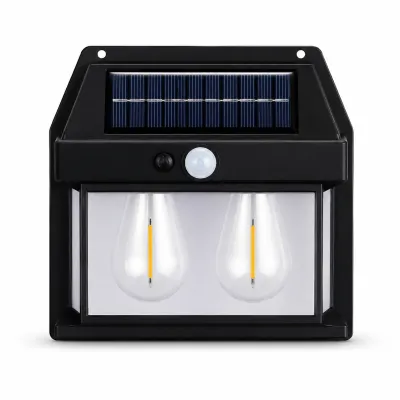 Luminária Solar de Parede B-MAX com Sensor, Ideal para Exteriores, Cor Preta, Ecológica e Econômica