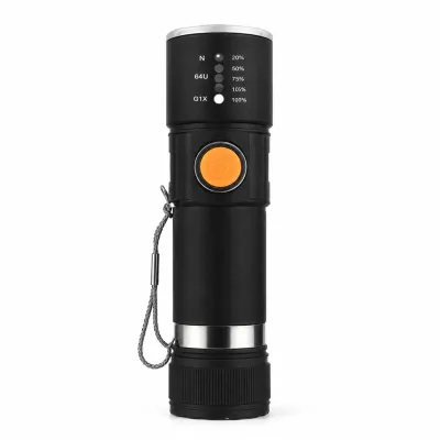 Lanterna LED, recarregável via USB, portátil, luz forte, ideal para atividades ao ar livre