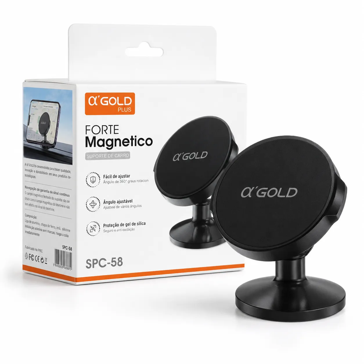 Suporte magnético para celular αGOLD SPC-58, preto, compatível com diversos celulares, estável e durável