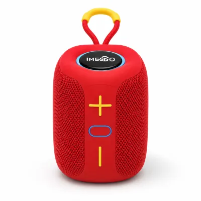 Caixa de som Bluetooth, marca InHoo, som 360°, vermelho, 2 horas de reprodução