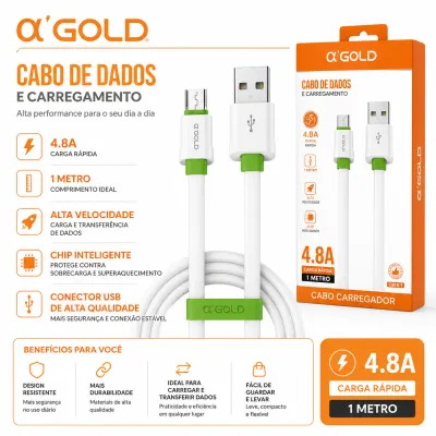 Cabo de dados USB αGOLD, carregamento rápido, compatível com vários dispositivos, design durável