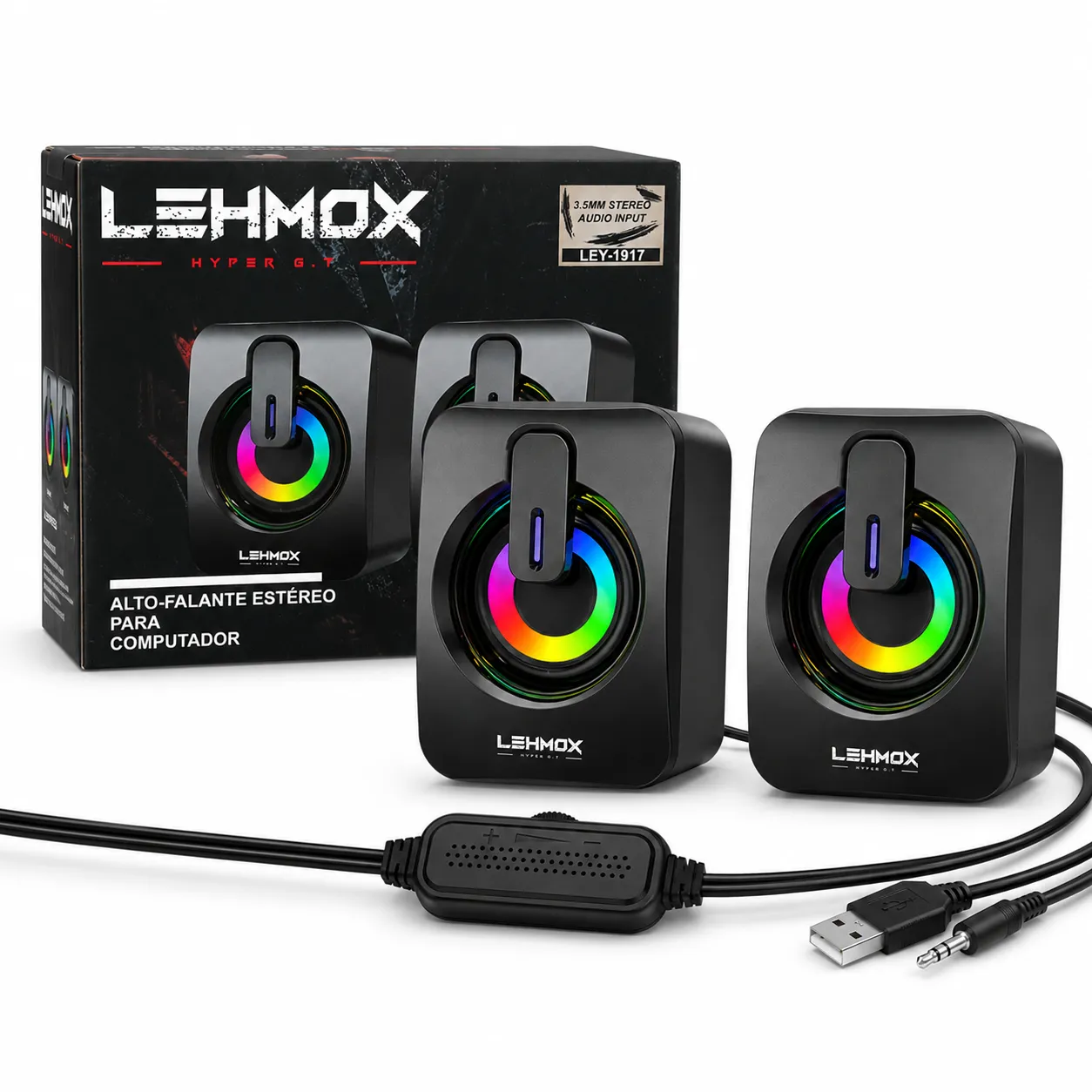 Caixa de som Bluetooth LEHMOX HYPER G. Estéreo para computador com iluminação RGB