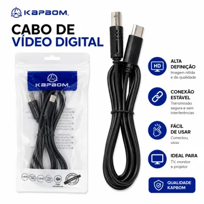 Cabo de áudio KapBom, conector de 3,5mm, preto, ideal para conexão de alto-falantes e fones de ouvido