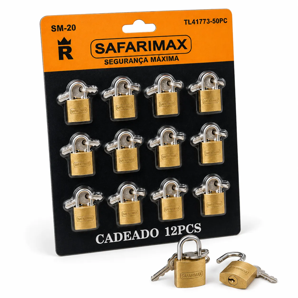 Conjunto de 12 fechaduras de latão SAFARIMAX, segurança máxima, ideal para diversas aplicações