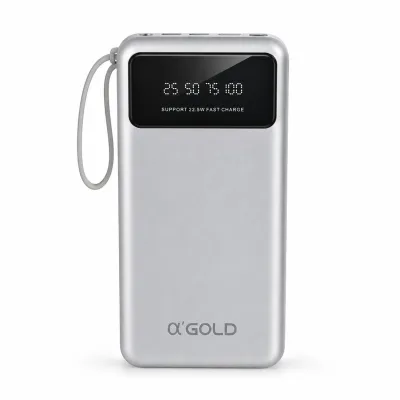 Power Bank AGOLD 10000mAh, com display LED, prata, carregamento rápido
