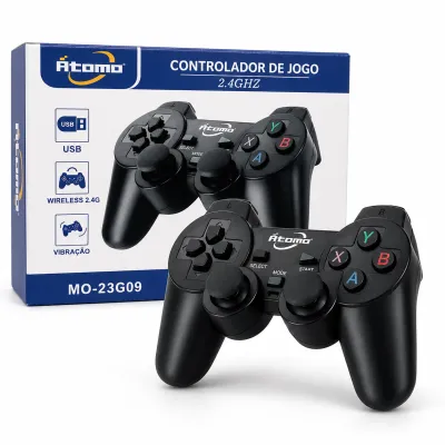 Controle de Jogo Atomo Sem Fio 2.4GHz USB com Vibração MO-23G09