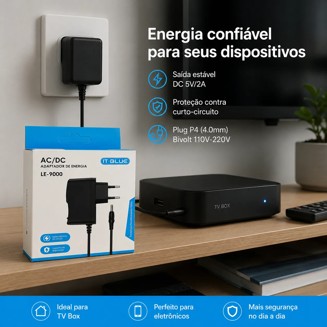Adaptador de energia AC/DC IT-BLUE LE-9000, compatível com vários dispositivos, preto