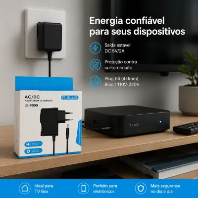 Adaptador de energia AC/DC IT-BLUE LE-9000, compatível com vários dispositivos, preto