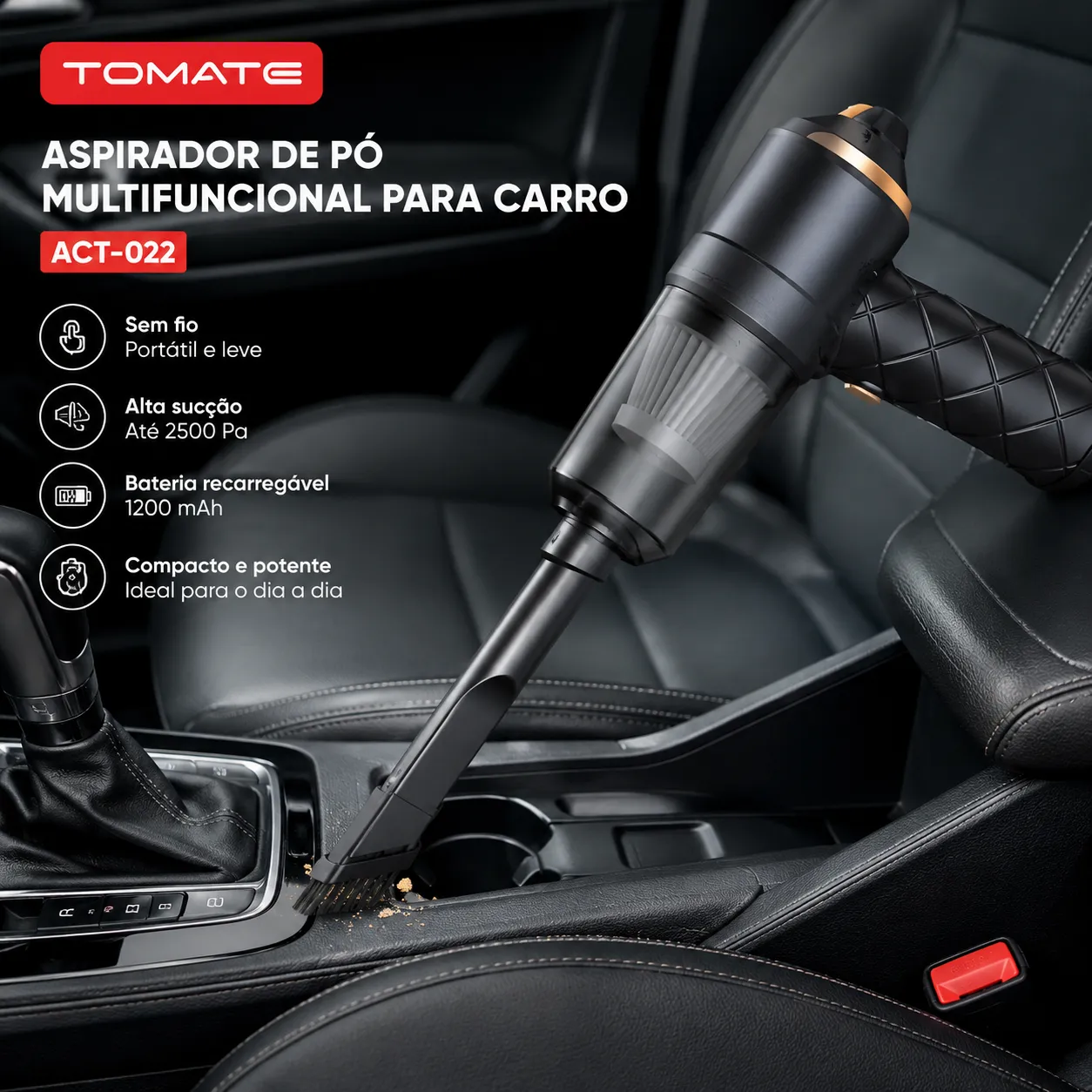Aspirador de pó multifuncional para carro TOMATE ACT-922, design portátil, potente para limpeza de automóveis