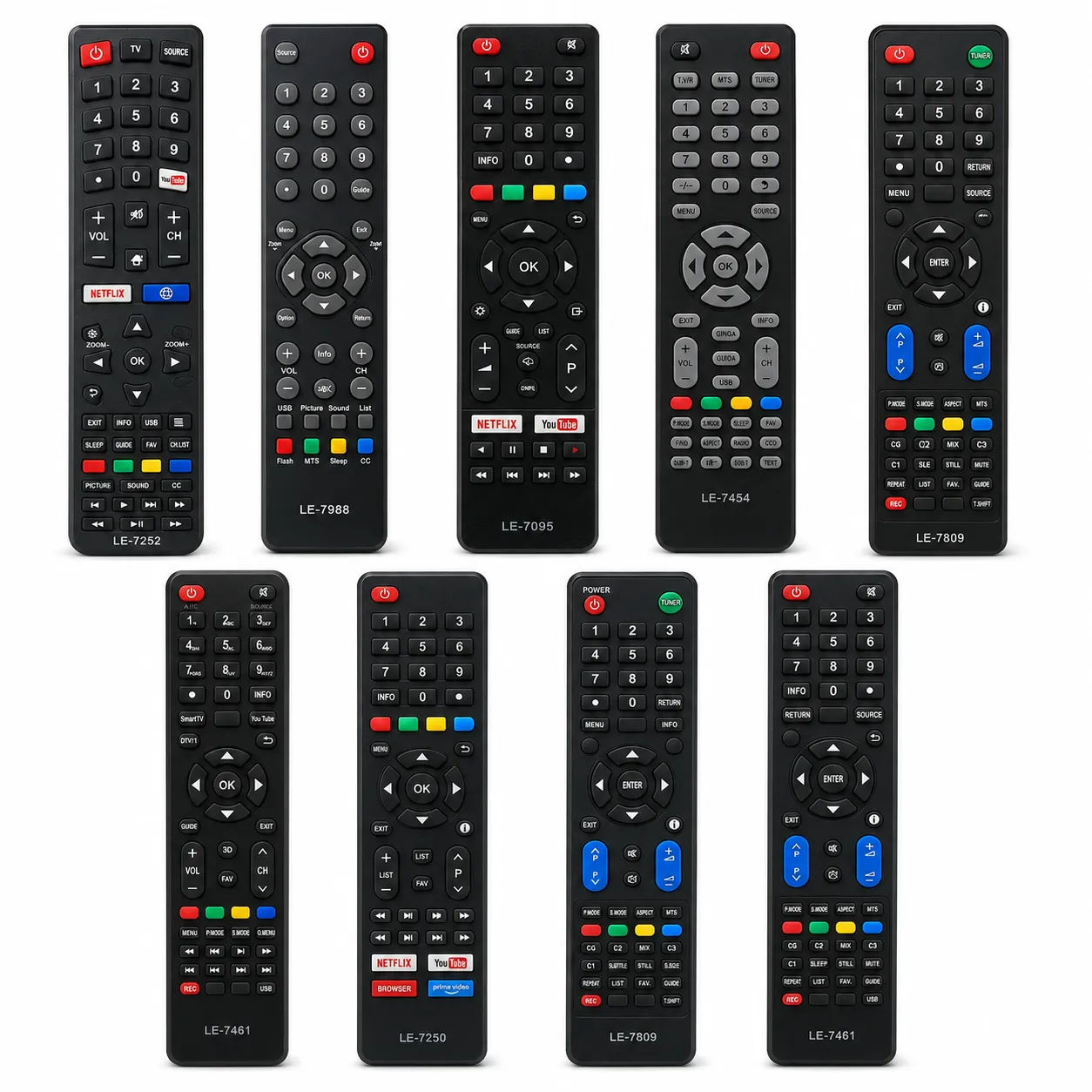 LE-7522电视遥控器，带Netflix快捷键，黑色，适用于多种品牌