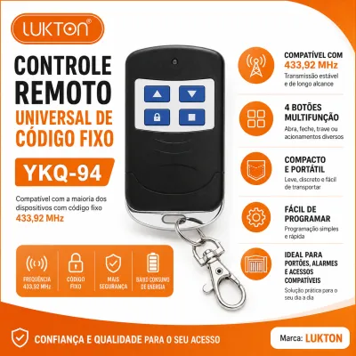 Controle remoto de código fixo universal, compatível com vários dispositivos, operação conveniente, ideal para uso doméstico