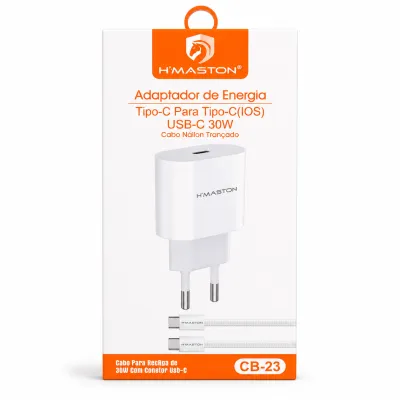 Carregador H'MASTON 30W USB-C, compatível com iOS, cabo trançado de nylon