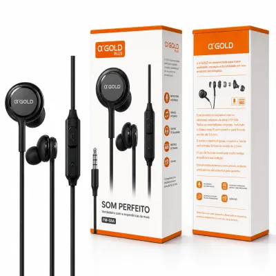 Fones de ouvido QGOLD FN-58, estéreo, preto, som perfeito