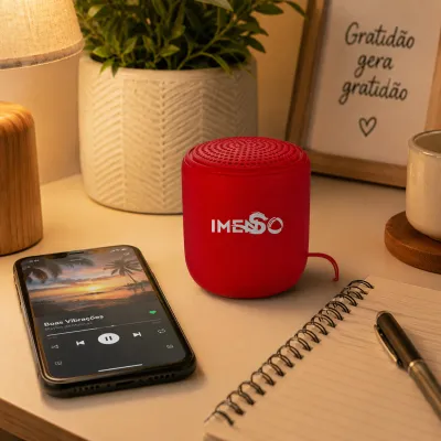 Caixa de som Bluetooth IMENSO 360° Vermelha, 3 horas de reprodução