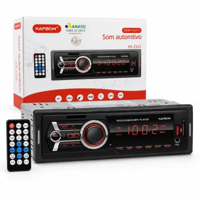 KAPBOM KA-Z101 Som automotivo 300W P.M.P.O Bluetooth MP3 USB Controle remoto