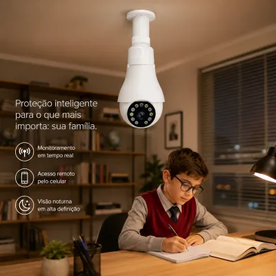 Câmera inteligente, monitoramento remoto em tempo real, fácil de instalar, ideal para casa e escritório