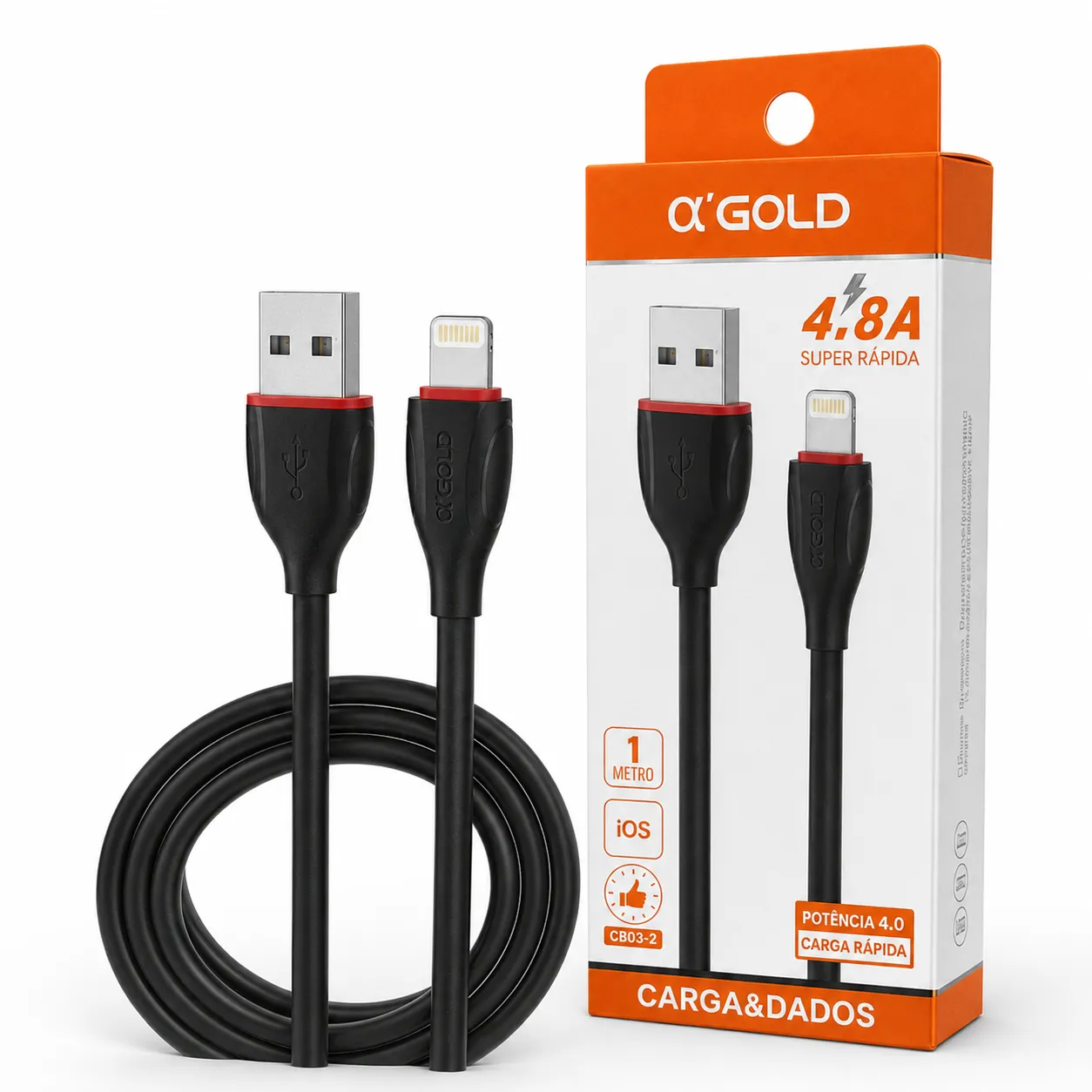 Cabo de dados USB α GOLD 4.8A Carregamento rápido para vários dispositivos