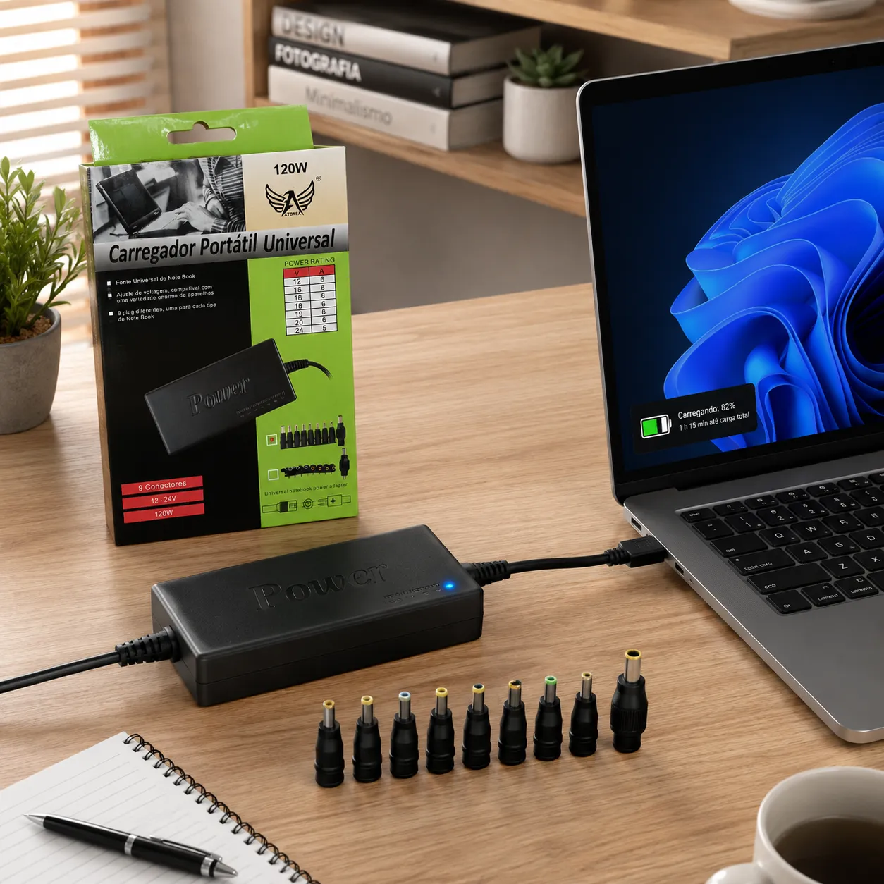 Carregador universal para notebook 120W com 9 conectores