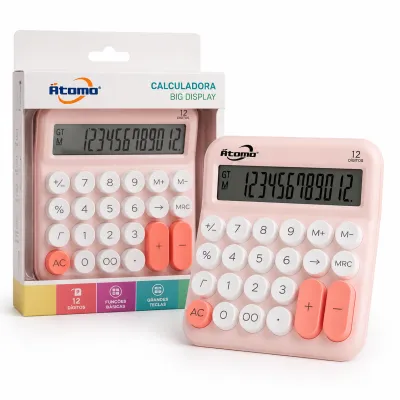 Calculadora, marca Fitama, disponível em várias cores, ideal para estudantes e uso em escritório