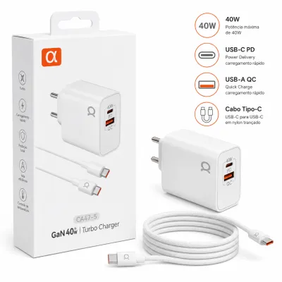 α品牌 GaN 40W 快充充电器 CA47-5，带数据线，适用于多种设备