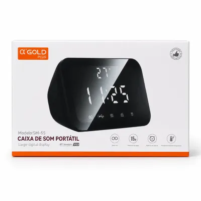 α GOLD PLUS SM-S5 caixa de som portátil, display digital, função de relógio, preta