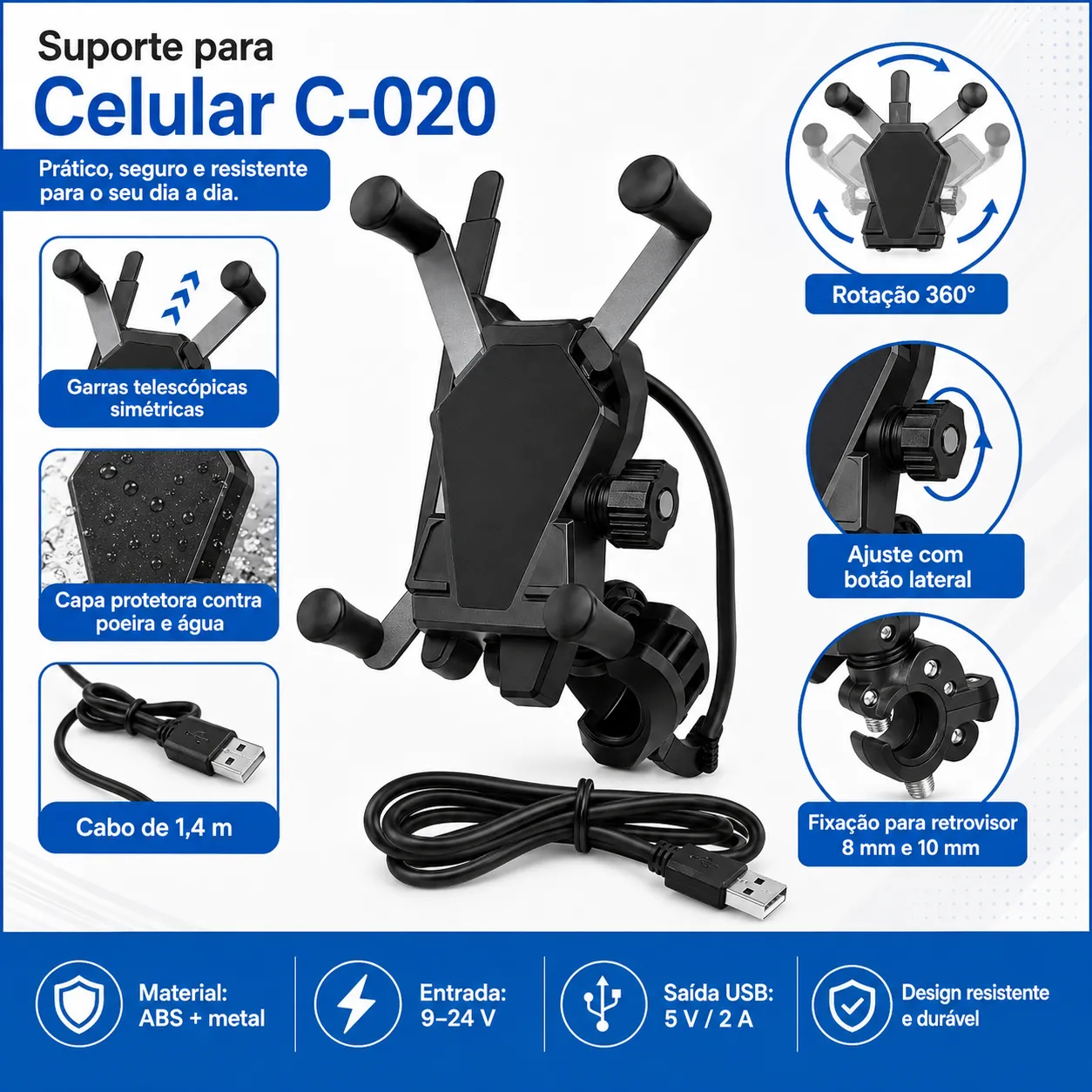 手机支架 C-020，适用于汽车，稳固设计，便捷使用