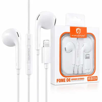 Fone de ouvido HMASTON RB09, branco, estéreo, compatível com dispositivos Apple