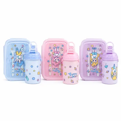 Conjunto de caixas de armazenamento fofas, azul, ideal para crianças, inclui caixa e copo