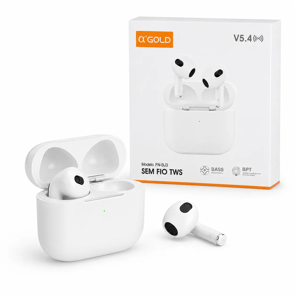 Fones de ouvido sem fio α GOLD V5.4 TWS, modelo: FN-BJ3, graves potentes, compatível com vários dispositivos
