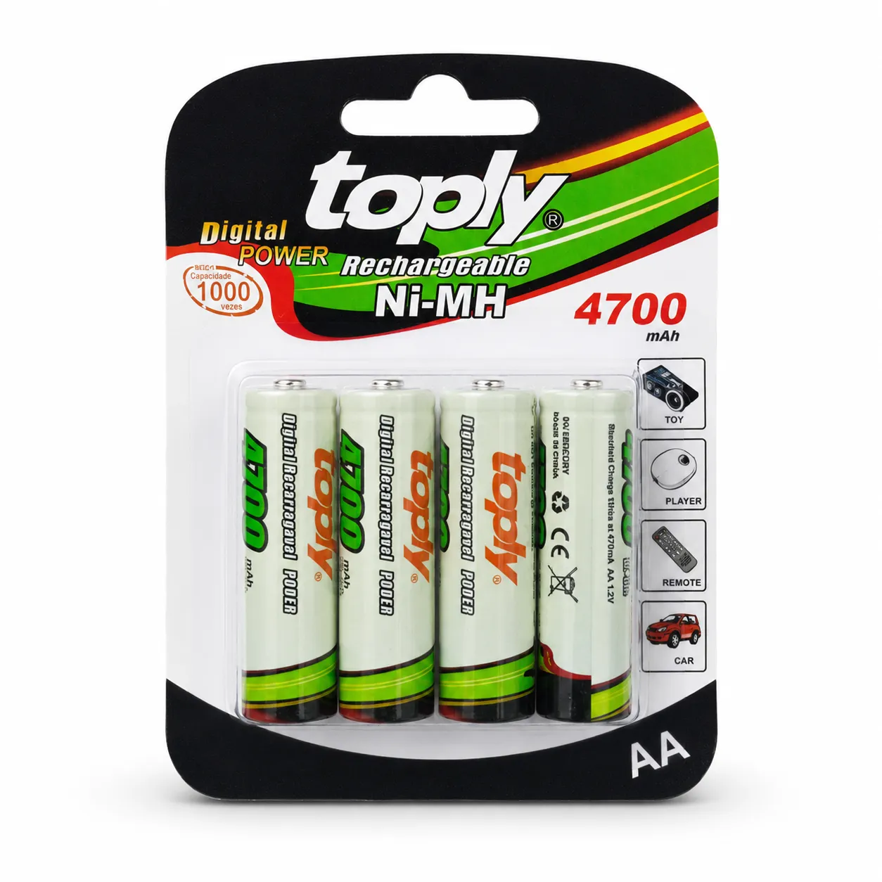 Toply 充电电池 AA 4700mAh 4节装,适用于数码产品